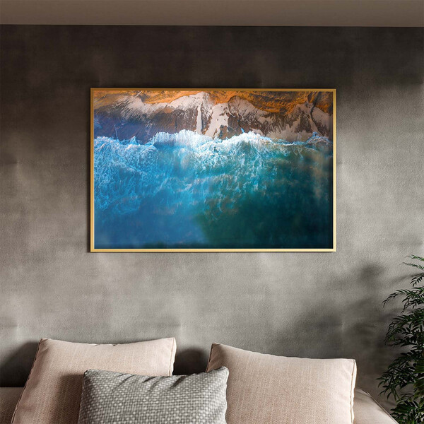Quadro Decorativo Paisagem Mar E Pedras Com Moldura E Vidro D