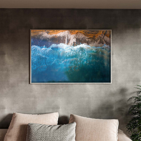 Quadro Decorativo Paisagem Mar E Pedras Com Moldura E Vidro P