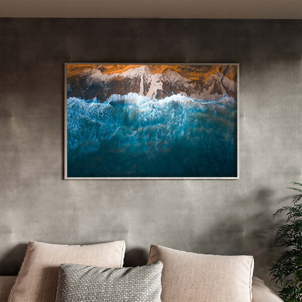 Quadro Decorativo Paisagem Mar E Pedras Com Moldura Prata - 1