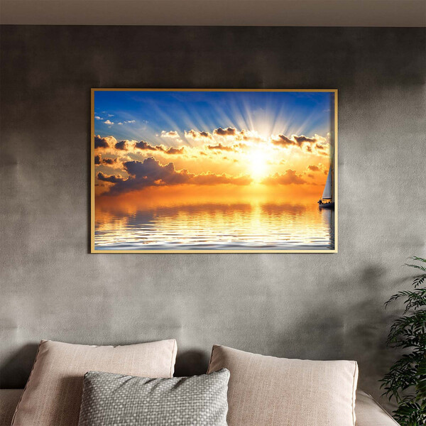 Quadro Decorativo Paisagem Miragem Aquática Com Moldura Doura