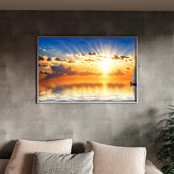 Quadro Decorativo Paisagem Miragem Aquática Com Moldura Prata