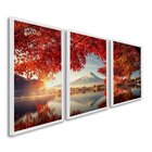 Quadro Decorativo Paisagem Montanhas E Flores Vermelhas Com 3