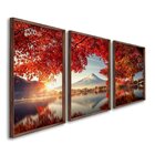 Quadro Decorativo Paisagem Montanhas E Flores Vermelhas Com 3