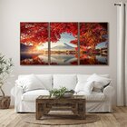 Quadro Decorativo Paisagem Montanhas E Flores Vermelhas Com 3