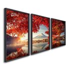 Quadro Decorativo Paisagem Montanhas E Flores Vermelhas Com 3