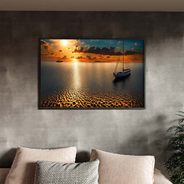 Quadro Decorativo Paisagem Navegando Na Serenidade Com Moldur