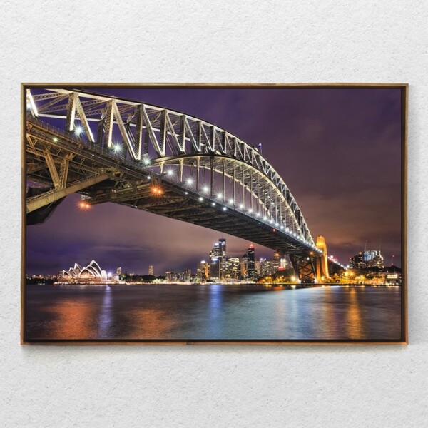 Quadro Decorativo Paisagem Ponte Da Baia De Sydney Com Moldur