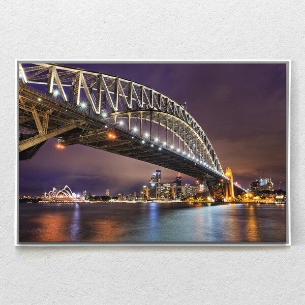 Quadro Decorativo Paisagem Ponte Da Baia De Sydney Com Moldur
