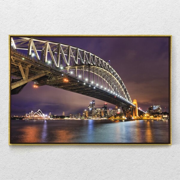 Quadro Decorativo Paisagem Ponte Da Baia De Sydney Com Moldur