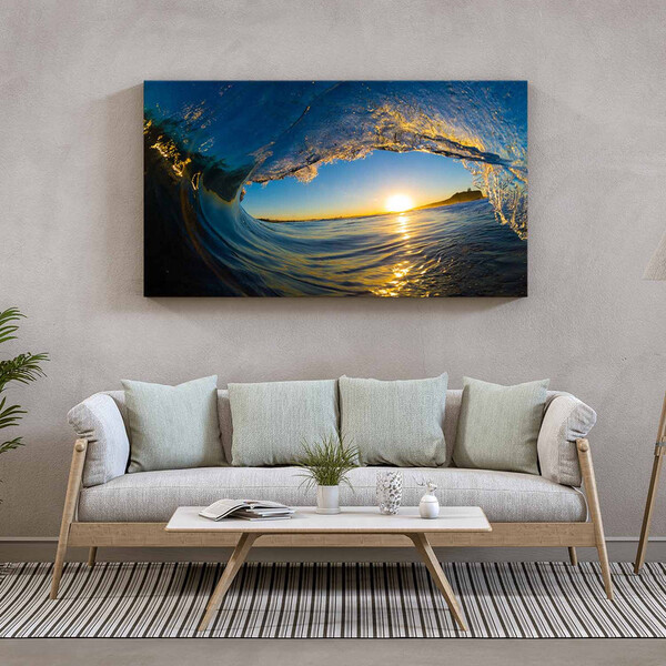 Quadro Decorativo Paisagem Por Do Sol Em Meio A Onda - 200x10