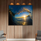 Quadro Decorativo Paisagem Por Do Sol Em Meio A Onda Com Mold