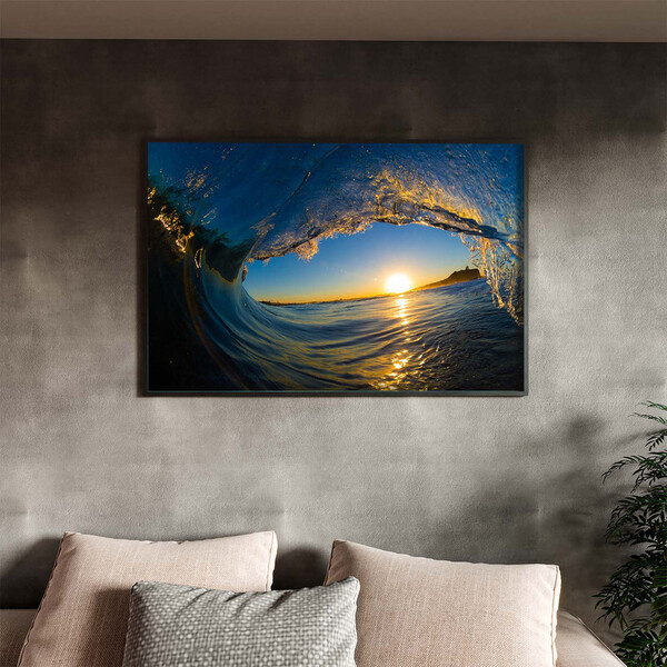 Quadro Decorativo Paisagem Por Do Sol Em Meio A Onda Com Mold