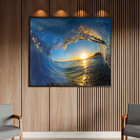 Quadro Decorativo Paisagem Por Do Sol Em Meio A Onda Com Mold