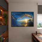 Quadro Decorativo Paisagem Por Do Sol Em Meio A Onda Com Mold