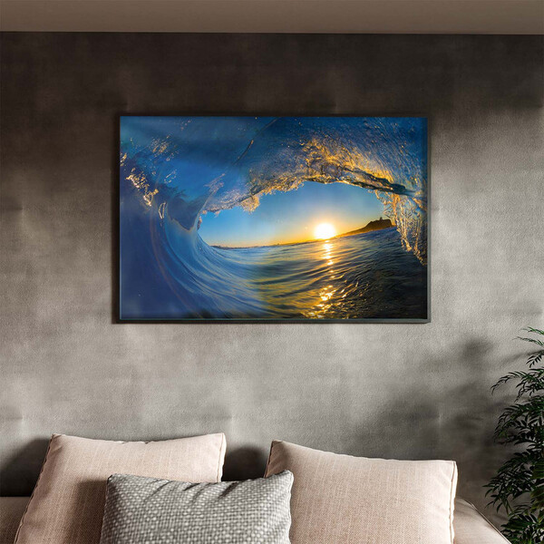 Quadro Decorativo Paisagem Por Do Sol Em Meio A Onda Com Mold