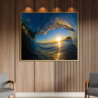 Quadro Decorativo Paisagem Por Do Sol Em Meio A Onda Com Mold