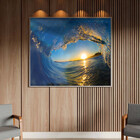 Quadro Decorativo Paisagem Por Do Sol Em Meio A Onda Com Mold