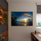 Quadro Decorativo Paisagem Por Do Sol Em Meio A Onda Com Mold