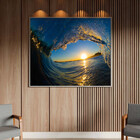 Quadro Decorativo Paisagem Por Do Sol Em Meio A Onda Com Mold