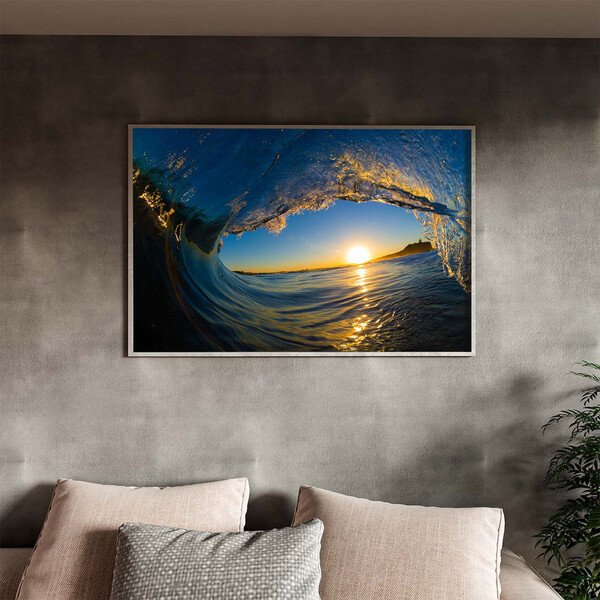 Quadro Decorativo Paisagem Por Do Sol Em Meio A Onda Com Mold