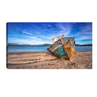 Quadro Decorativo Paisagem Praia Barco Envelhecido 55x100cm