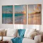 Quadro Decorativo Paisagem Praia, Mar E Pôr Do Sol 3 Telas 60