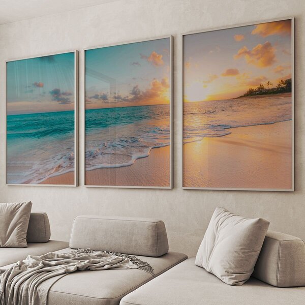 Quadro Decorativo Paisagem Praia, Mar E Pôr Do Sol 60x90 Para