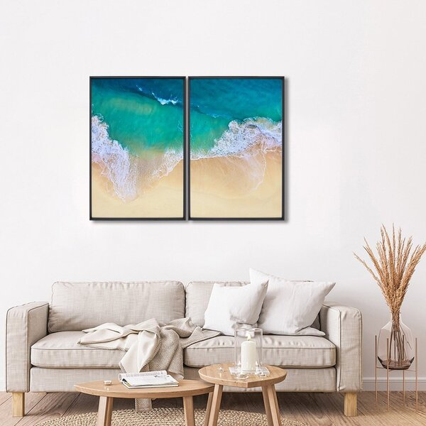 Quadro Decorativo Paisagem Praia Maré Alta Com 2 Telas De Par