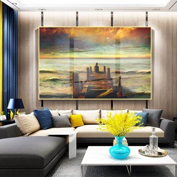 Quadro Decorativo Paisagem Reflexão Com Moldura Dourada E Vid