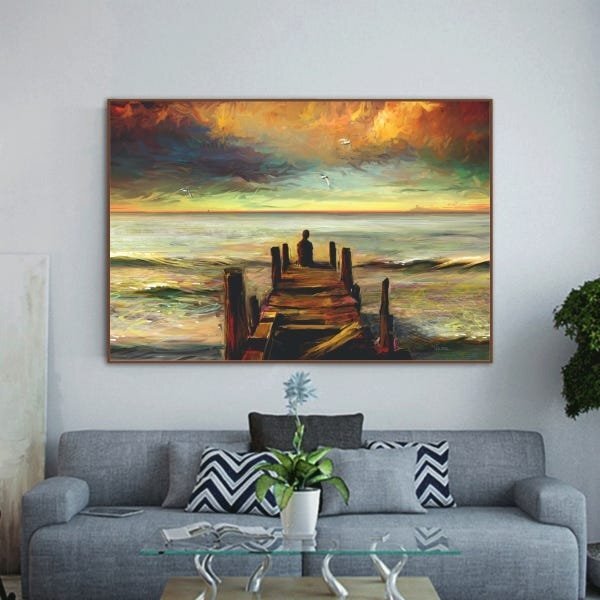 Quadro Decorativo Paisagem Reflexão Com Moldura Marrom 180x100