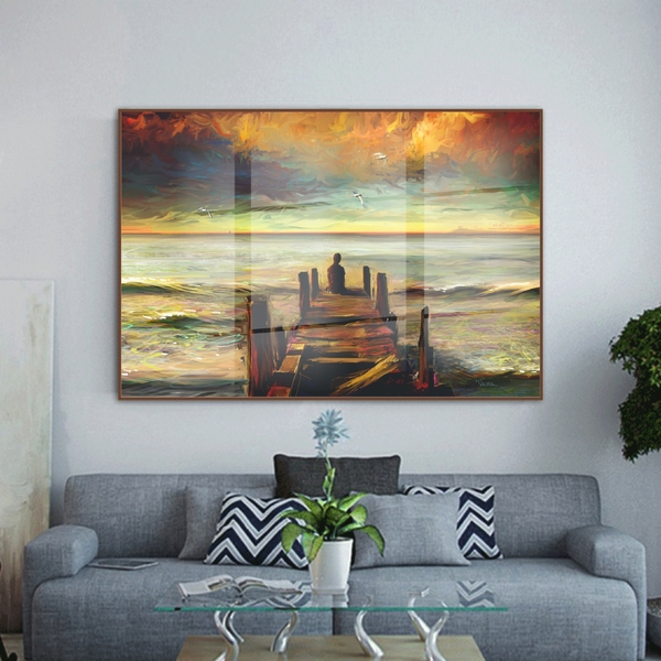 Quadro Decorativo Paisagem Reflexão Com Moldura Marrom E Vidr
