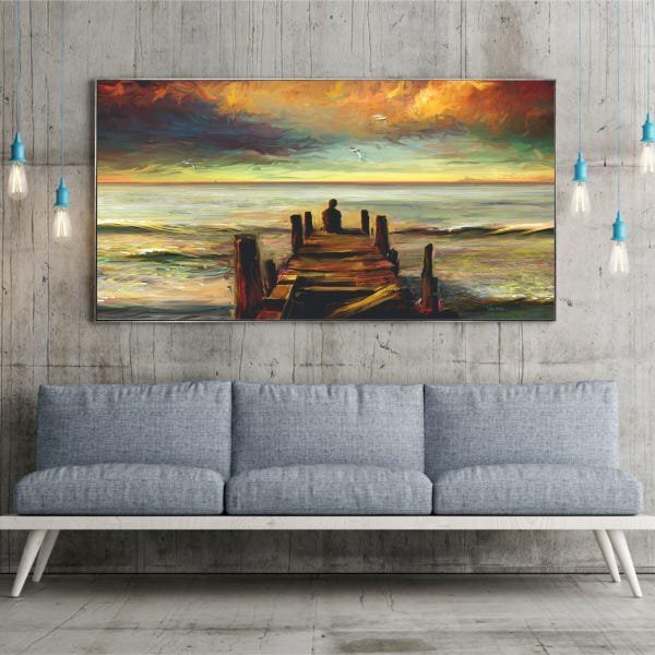 Quadro Decorativo Paisagem Reflexão Com Moldura Prata 200x120