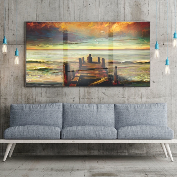 Quadro Decorativo Paisagem Reflexão Com Moldura Prata E Vidro