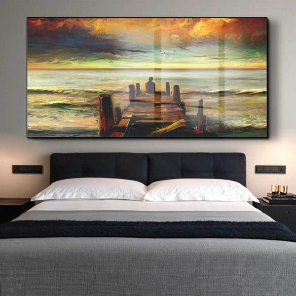 Quadro Decorativo Paisagem Reflexão Com Moldura Preta E Vidro