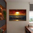 Quadro Decorativo Paisagem Sunset Beach Com Moldura Dourada -