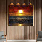 Quadro Decorativo Paisagem Sunset Beach Com Moldura Dourada -