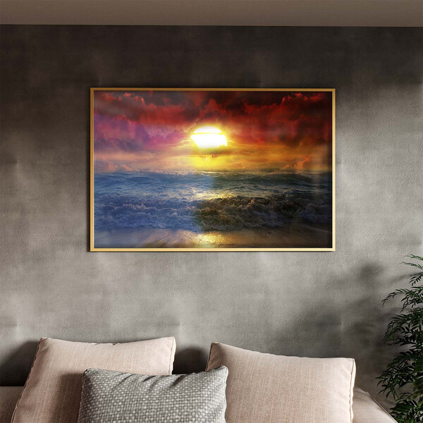 Quadro Decorativo Paisagem Sunset Beach Com Moldura E Vidro D