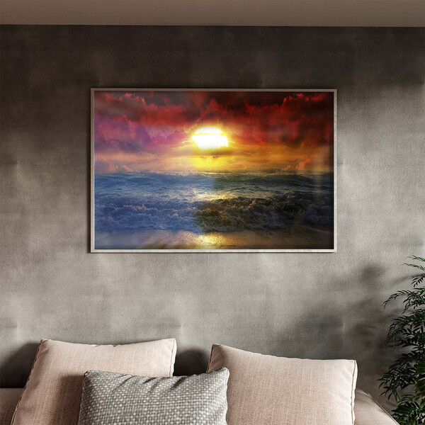 Quadro Decorativo Paisagem Sunset Beach Com Moldura E Vidro P