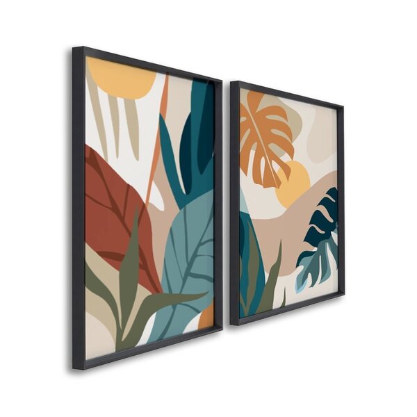 Quadro Decorativo Paisagem Tropical Plantas E Folhas Com 2 Te