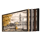 Quadro Decorativo Paisagem Umbrella Gold Com Moldura Marrom E