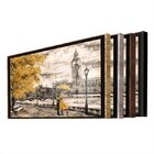 Quadro Decorativo Paisagem Umbrella Gold Com Moldura Marrom E