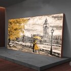 Quadro Decorativo Paisagem Umbrella Gold Com Moldura Marrom E