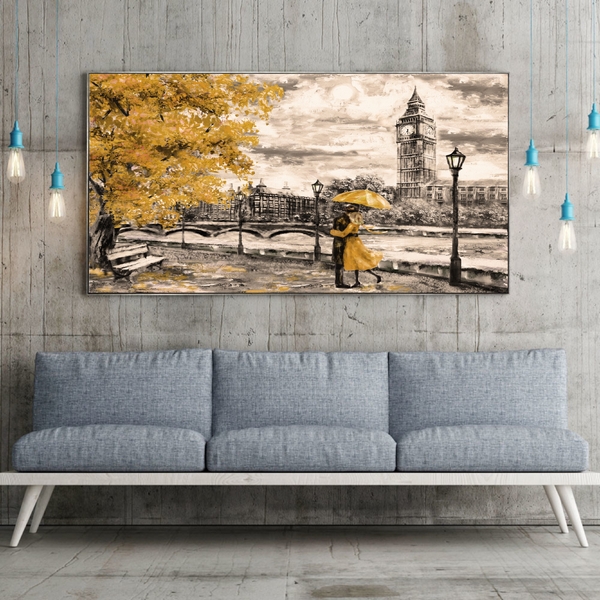 Quadro Decorativo Paisagem Umbrella Gold Com Moldura Prata 15