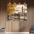 Quadro Decorativo Paisagem Umbrella Gold Com Moldura Prata -