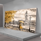 Quadro Decorativo Paisagem Umbrella Gold Com Moldura Prata E