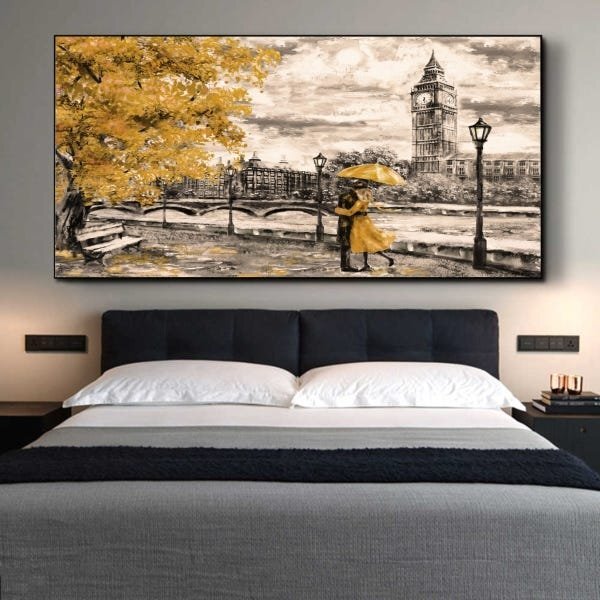Quadro Decorativo Paisagem Umbrella Gold Com Moldura Preto 12