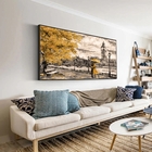 Quadro Decorativo Paisagem Umbrella Gold Com Moldura Preto 18