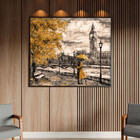 Quadro Decorativo Paisagem Umbrella Gold Com Moldura Preto -