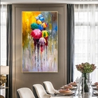Quadro Decorativo Paisagem Umbrella Paint Com Moldura Dourada