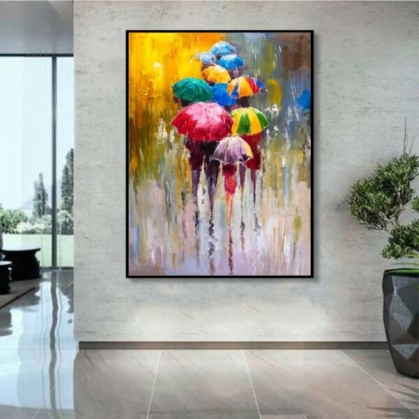 Quadro Decorativo Paisagem Umbrella Paint Com Moldura Preto 1